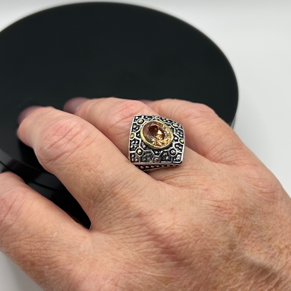 Dazzling 18KGE Two Tone Amber CZ Stone Size 7.5 Ring - Picture 10 of 14